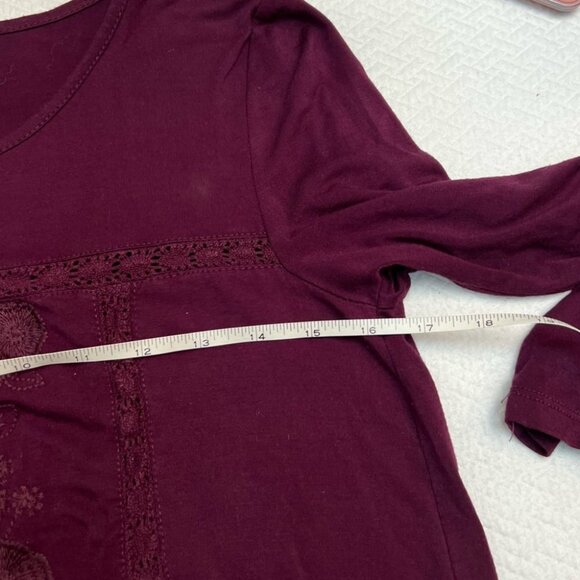 cable & Guage Burgundy 3/4 Sleeve Round Neck T-Shirt Top Size S - Picture 8 of 10